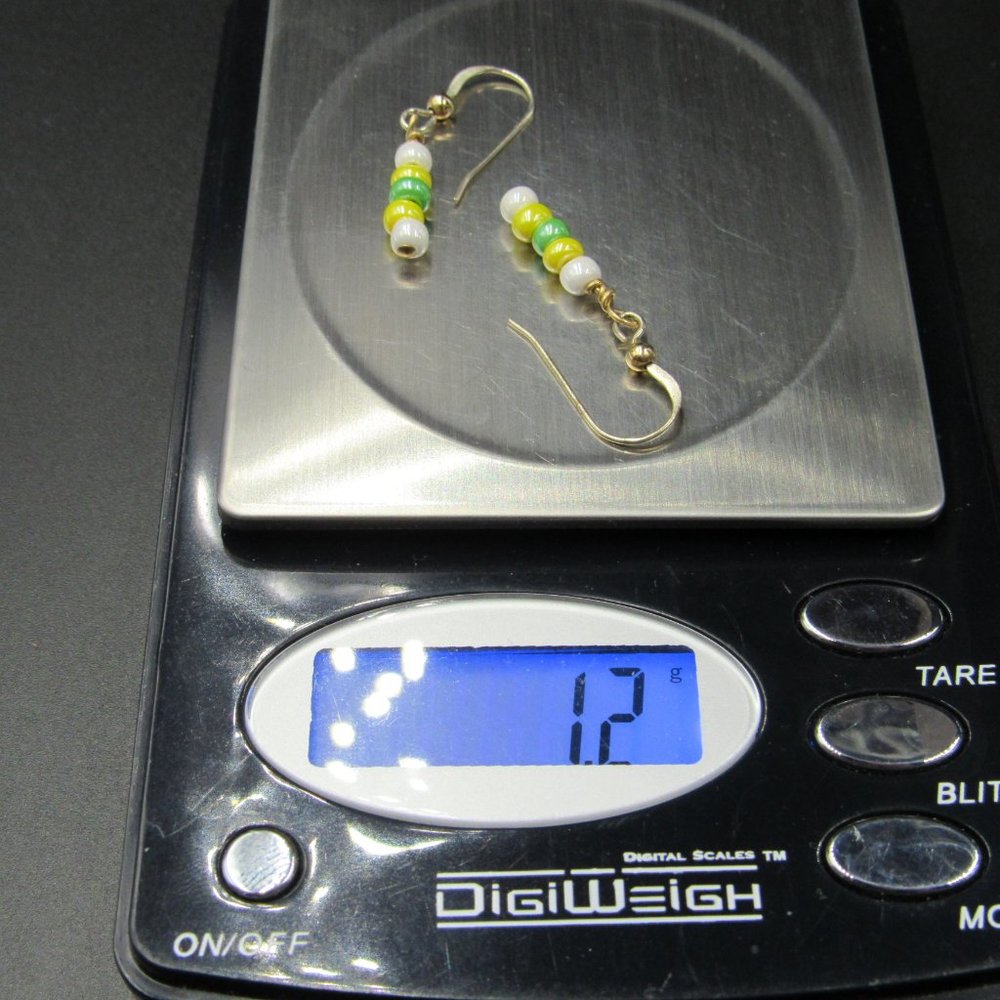 Sterling Silver White Yellow Green Beaded Earrings - Picture 5 of 5